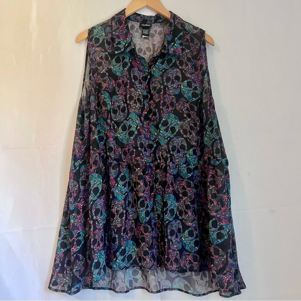 Torrid Skull Print Sheer Sleeveless Tank Tunic Top Women’s Size 3X